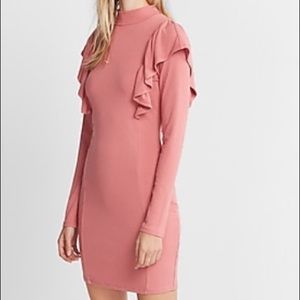 Express Ruffle Front Sheath Ribbed Stretch Dress